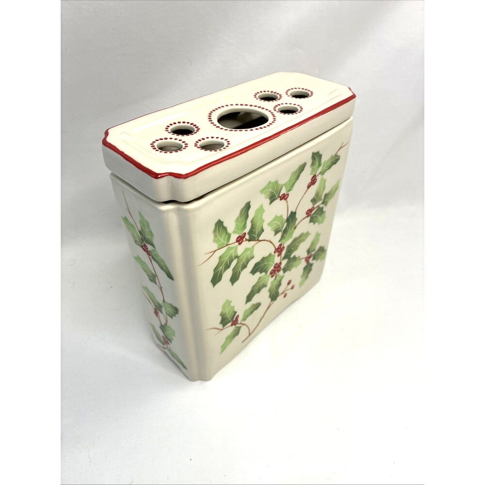 Andrea by Sadek Williamsburg Christmas Flower Frog Vase Holly Berry Ceramic 6x7"